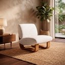 Ver imagem 3 de Poltrona Lusso Estofada Design Moderno Estrutura Madeira Cor Champagne Tecido Boucle