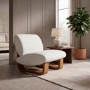 Ver imagem 1 de Poltrona Lusso Estofada Design Moderno Estrutura Madeira Cor Champagne Tecido Boucle