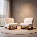 Ver imagem 2 de Poltrona Lusso Estofada Design Moderno Estrutura Madeira Cor Champagne Tecido Boucle