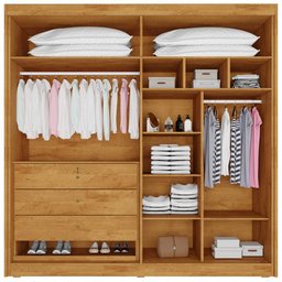 Guarda Roupa 4 Portas Potente com Espelho 100% Mdf Peroba - Móveis Europa - 3