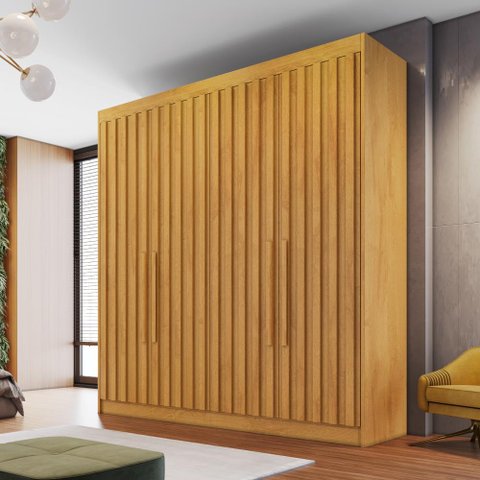 Guarda Roupa 4 Portas Potente com Espelho 100% Mdf Peroba - Móveis Europa