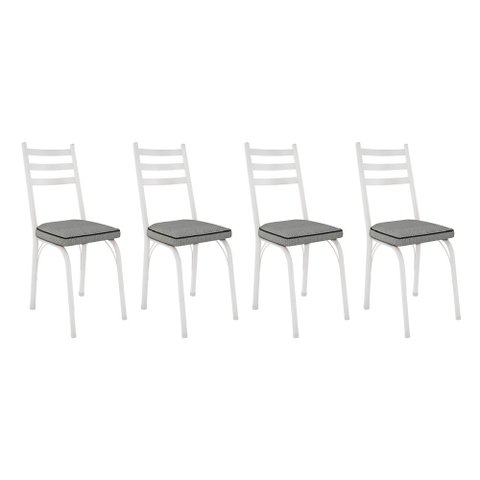 Kit 4 Cadeiras de Cozinha Luisiana Estampado Platina Pés de Ferro Branco - Pallazio