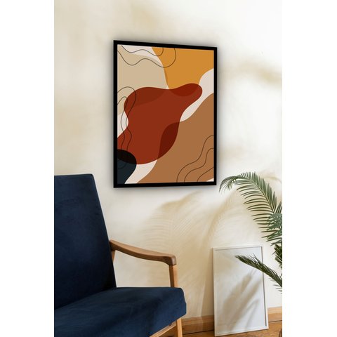Quadro Decorativo Abstrato Formas Marrom Tons - 70x50cm:moldura Branca