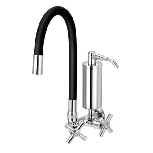 Torneira Gourmet com Filtro de Cozinha Flexível Preta 1/4 de Volta Copo Slim Cruz de Malta - 1