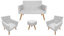 Ver imagem 1 de Kit Namoradeira + 2 Poltronas Decorativa Nina Capitonê + Puff Redondo Couro Branco Pés Madeira Mz De