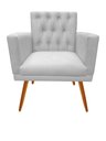 Ver imagem 3 de Kit Namoradeira + 2 Poltronas Decorativa Nina Capitonê + Puff Redondo Couro Branco Pés Madeira Mz De