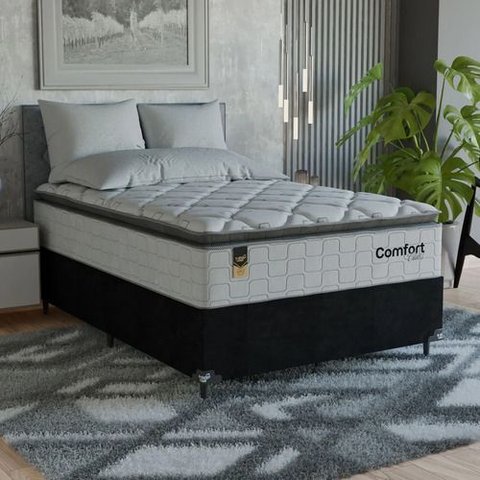 Cama Box Viúva + Colchão Comfort Class Pillow Top 128x188 Branco/suede Preto