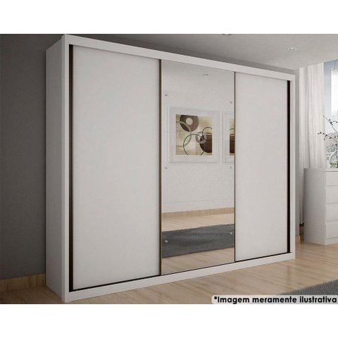 Guarda Roupas 3 Portas de Correr e 6 Gavetas C- Espelho Paradizzo Gold Branco - Novo Horizonte