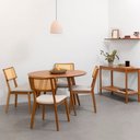 Ver imagem 1 de Conjunto Mesa de Jantar Square Laminada Redonda Natural - 1,08m + 4 Cadeiras Lalá Encosto Palha Crem
