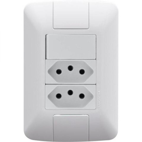 Conjunto 4x2 com 1 Interruptor Simples e 2 Tomadas Aria