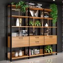 Ver imagem 1 de Estante para Livros Home Office 100% Mdf 2 Portas 2 Gavetas Freijó/preto - Panorama Móveis
