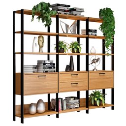 Estante para Livros Home Office 100% Mdf 2 Portas 2 Gavetas Freijó/preto - Panorama Móveis - 2