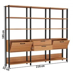 Estante para Livros Home Office 100% Mdf 2 Portas 2 Gavetas Freijó/preto - Panorama Móveis - 5