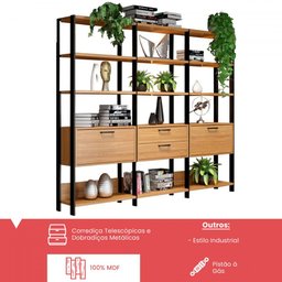 Estante para Livros Home Office 100% Mdf 2 Portas 2 Gavetas Freijó/preto - Panorama Móveis - 4