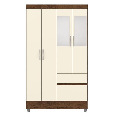 Guarda-roupa Solteiro 4 Portas 2 Gavetas com Espelho Ideval Imbuia/champanhe
