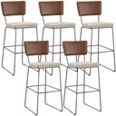 Ver imagem 1 de Kit 05 Banqueta Alta Cozinha Sala Jantar Fixa Allana L02 Couríssimo Marrom Linho Cru - Lyam Decor