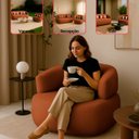 Ver imagem 2 de Namoradeira e Poltronas Orgânica Chloe Boucle Terracota com Almofada Plumante - Arkell
