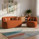 Ver imagem 1 de Namoradeira e Poltronas Orgânica Chloe Boucle Terracota com Almofada Plumante - Arkell