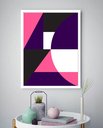 Ver imagem 1 de Quadro Decorativo Abstrato Geométrico Rosa Roxo - 70x50cm:moldura Branca