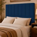 Ver imagem 1 de Cabeceira Estofada Elen Moderna para Quarto Cama Box Casal 140 cm Tecido Suede Azul Marinho