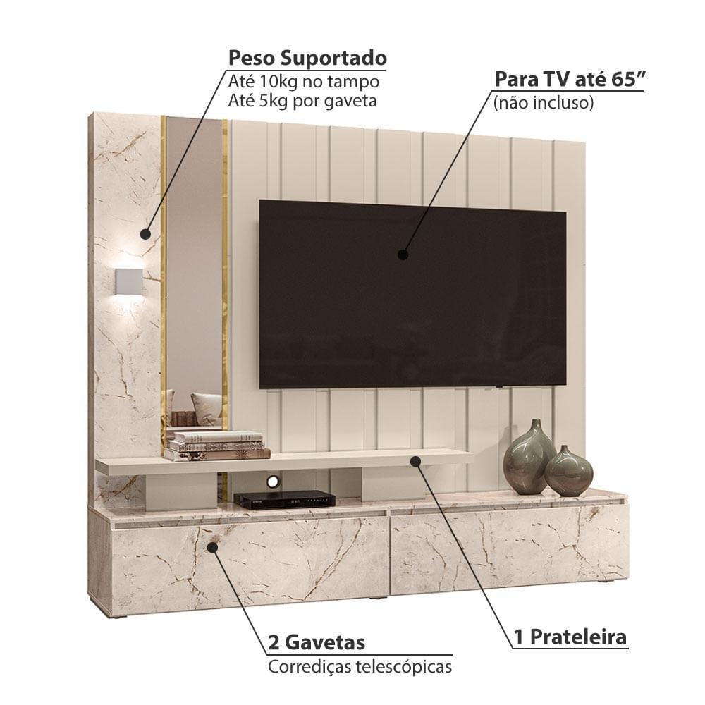 Rack com Painel Zeus para TV de até 65 - Branco/Off White - 3