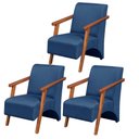 Ver imagem 1 de Kit 3 Poltronas Venus 1 Lugar Braço Madeira Maciça Tecido Suede Unidecor Azul Bic