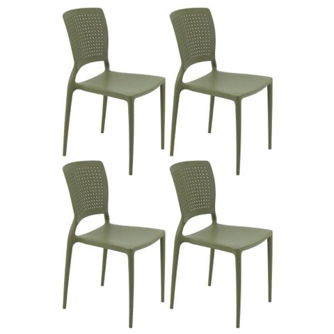 Jogo 4 Cadeiras Plásticas Verde Oliva Tramontina Safira Sala Cozinha Jardim