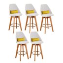 Ver imagem 1 de Kit 05 Banquetas Linho Bege E Almofada Sintético Amarelo
