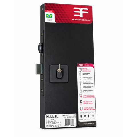 Fechadura Rolete 3F Porta Pivotante Quad Preto Tetra Chave Preto