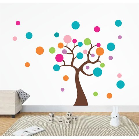 Adesivo de Parede Infantil Árvore Bolinhas Coloridas