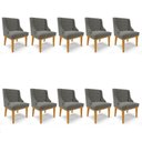 Ver imagem 1 de Kit 10 Cadeiras Estofadas para Sala de Jantar Base Fixa de Madeira Castanho Lia Suede Grafite -