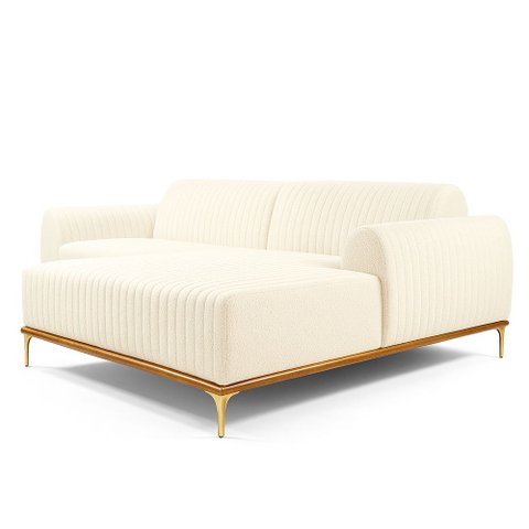 Sofá com Chaise Lado Direito 230cm Cocie Bouclé Off White - Sallar Home