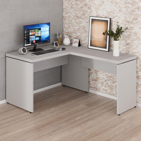 Mesa em L Escrivaninha 1,20m X 1,50m Escritório F5 Office Cor:cinza