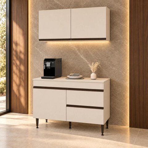 Armário Cozinha Modulada Compacta com Balcão para Pia 120cm Milano Multimóveis MP2474 - Vanilla