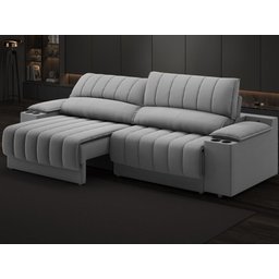 Sofá com Porta Copos e Carregador USB Retrátil e Reclinável Murano 2,00m Velosuede Grafite - - 1