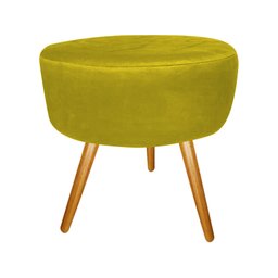 Kit 2 Poltronas Decorativa Nina Capitonê + Puff Redondo Couro Amarelo Pés Madeira Ms Decor - 3