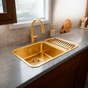 Ver imagem 3 de Kit Cuba Gourmet 64x40 Inox 304 Dourada com Escorredor Torneira Gourmet 2 Saídas Cozinha