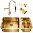 Ver imagem 1 de Kit Cuba Gourmet 64x40 Inox 304 Dourada com Escorredor Torneira Gourmet 2 Saídas Cozinha