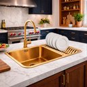 Ver imagem 4 de Kit Cuba Gourmet 64x40 Inox 304 Dourada com Escorredor Torneira Gourmet 2 Saídas Cozinha