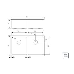 Cuba Tramontina Design Collection Quadrum em Aço Inox com Acabamento Scotch Brite 77x46 com 2 Cubas  - 3