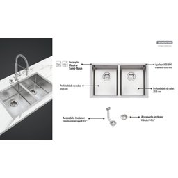 Cuba Tramontina Design Collection Quadrum em Aço Inox com Acabamento Scotch Brite 77x46 com 2 Cubas  - 2