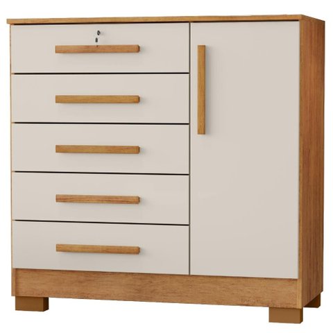 Comoda 5 Gavetas 1 Porta 99 cm Vitoria Cedro Areia Rudk
