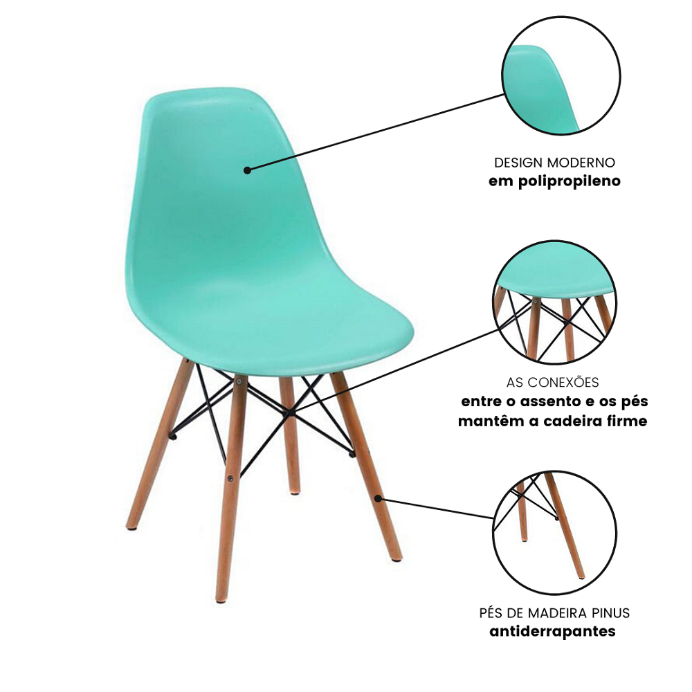 Cadeira Charles Eames Wood Design Eiffel Jantar Azul Tiffany - 2