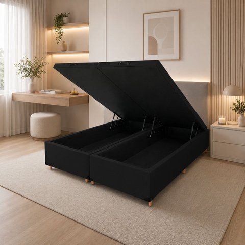 Base Baú Queen Suede 158x197x35cm Smart Preto