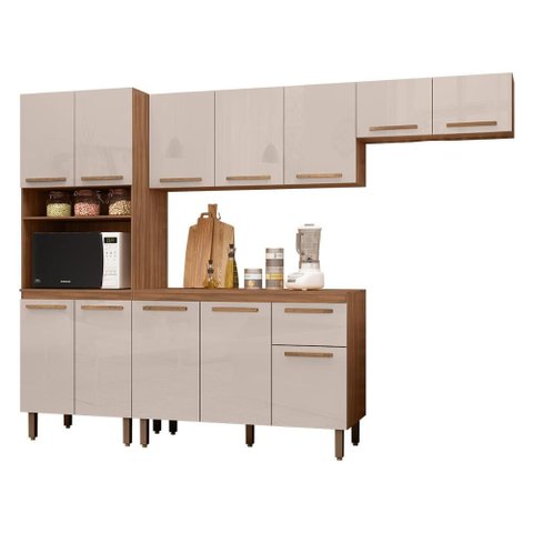 Armario de Cozinha Pop 1 Forno com 12 Portas e 1 Gaveta Freijo/baunilha/freijo