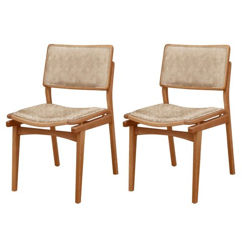 Conjunto com 2 Cadeiras em Madeira Eloa Bege/Milano/Imbuia Marrom