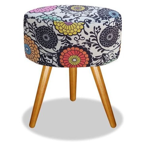 Puff Banqueta Magnus Redondo Mandala Clara Pés Castanho Top