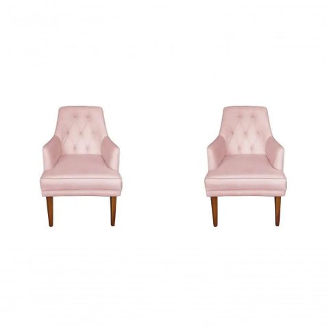Kit 2 Cadeiras Poltronas Paris Decorativa Suede com Braça Rosa para Sala de Estar ou Escritório