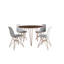Ver imagem 1 de Mesa de Jantar Redonda 90cm Amêndoa Clips 3 Pés com 4 Cadeiras Eames Eiffel Brancas Base Cobre Lindo
