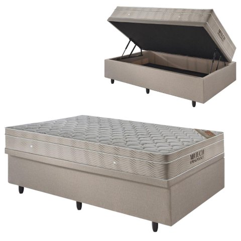 Base Box Baú 88x188 Linho com Colchão Airtech Ortobom Molas Ensacadas